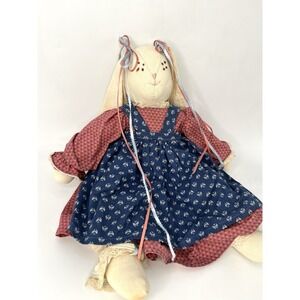 Primitive Easter Bunny Rabbit Doll Handmade Dress Folk Art  20" Vintage